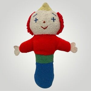 Vintage Eden Toys Clown Terrycloth Baby Toddler Sensory Rattle Primary Colors